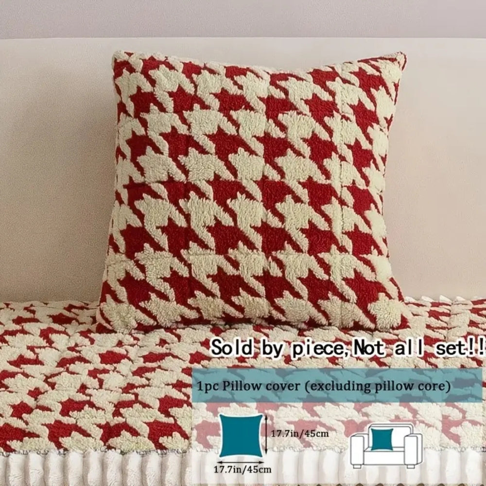 Colourful Plush Houndstooth Sofa Cover and Cushion Cover