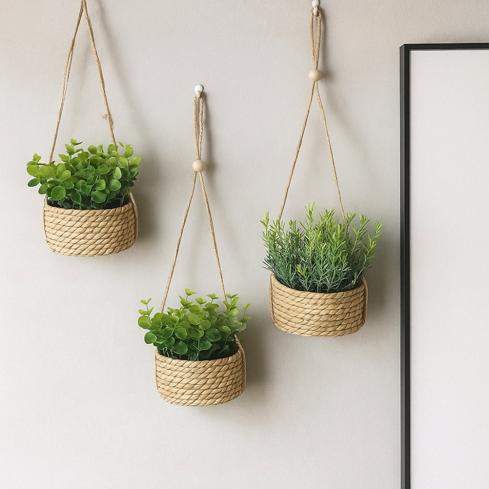 Leafara Hanging Artificial Plant In Woven Basket Pot